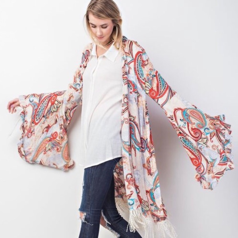 ☀️BLUE PAISLEY BOHO FLARE SLEEVES CARDIGAN - Picture 5 of 8